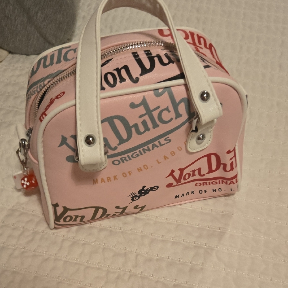 Von Dutch Pink and White Mini Bag with Retro Charm